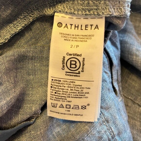 Athleta Retreat Linen Jogger Pant Blue 2 Petite Coastal Beach Summer Chambray - Picture 10 of 12